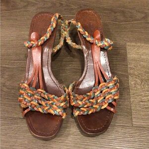 Vintage Qualicraft leather braided multicolor sandals